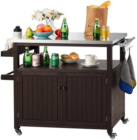 stainless steel weatherproof movable storage cabinet|Amazon.com: AHB Outdoor Grill Table Solid Wood Storage .